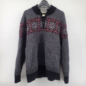 L.L. Bean 100% Shetland wool Fair Isle Nordic quarter-zip sweater grey size xl